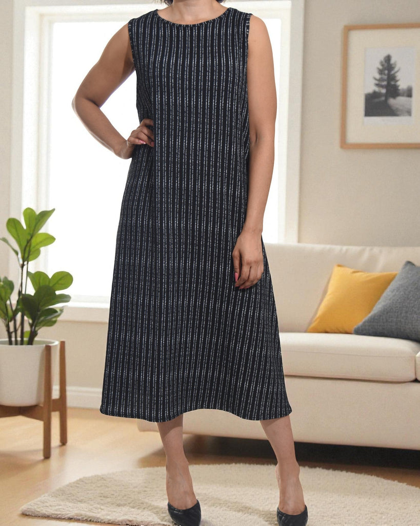 Ladies Black Crinkle Sleeveless Dress - StylePhase SA