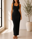 Ladies Black Crinkled Knit Bodycon Dress - StylePhase SA