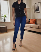 Ladies Black Crop Button Shirt - StylePhase SA