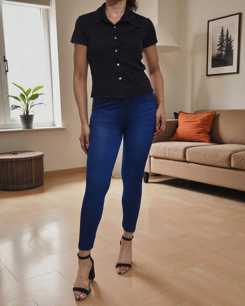 Ladies Black Crop Button Shirt - StylePhase SA