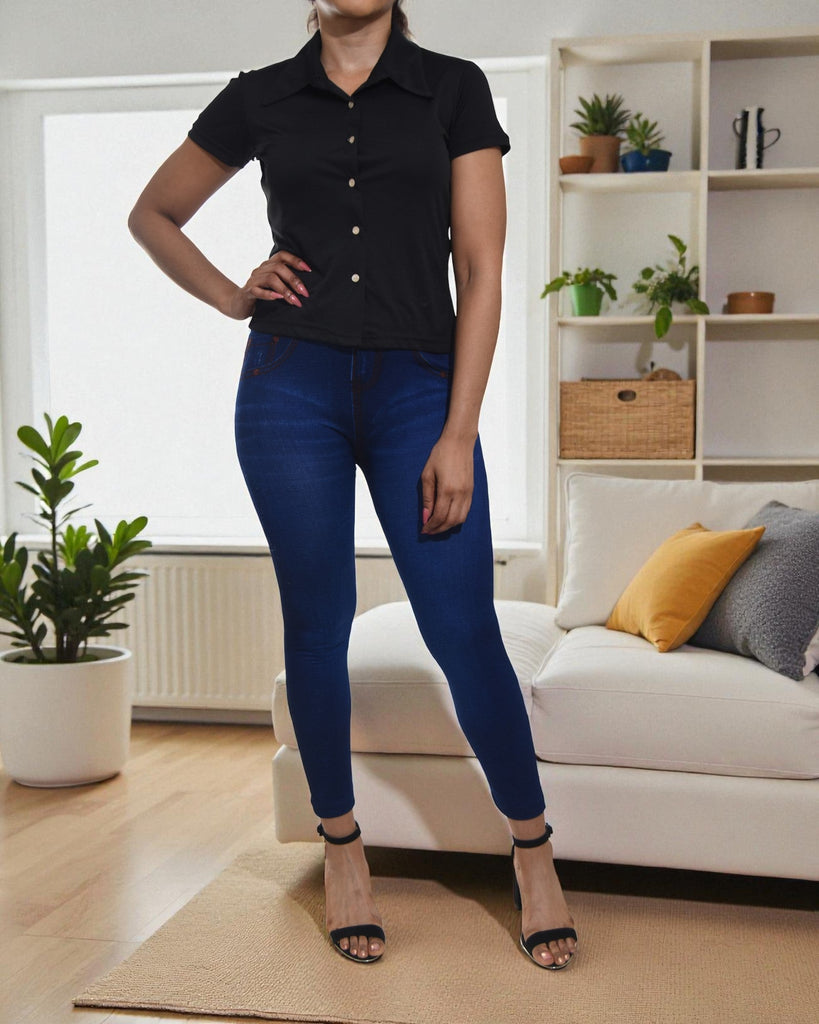 Ladies Black Crop Button Shirt - StylePhase SA