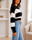 Ladies Black Crop Stripe Sweater - StylePhase SA
