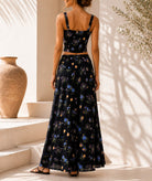 Ladies Black Crop Top Floral Two-Piece Set - StylePhase SA