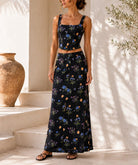Ladies Black Crop Top Floral Two-Piece Set - StylePhase SA