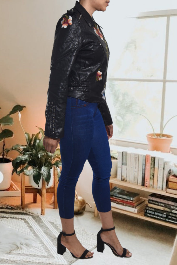 Ladies Black Crop Zip Jacket - Leather Look - StylePhase SA