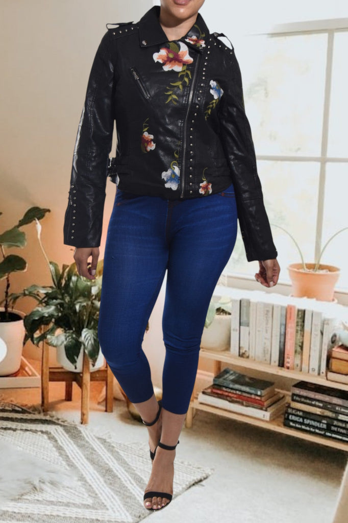 Ladies Black Crop Zip Jacket - Leather Look - StylePhase SA