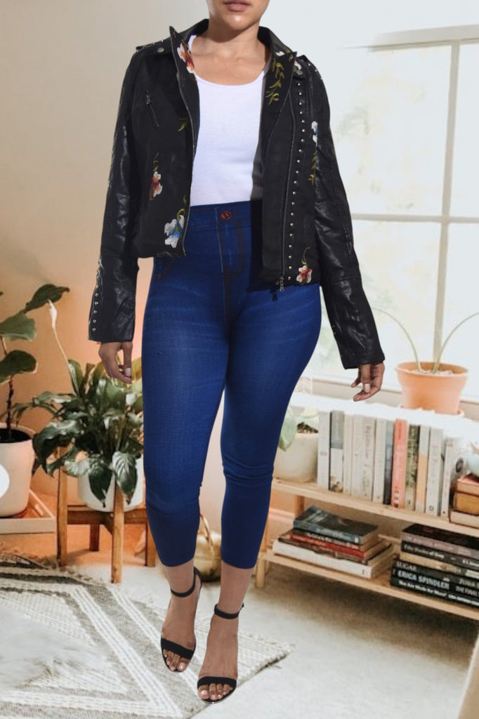 Ladies Black Crop Zip Jacket - Leather Look - StylePhase SA