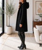 Ladies Black Curly Melton Hooded Coat - StylePhase SA