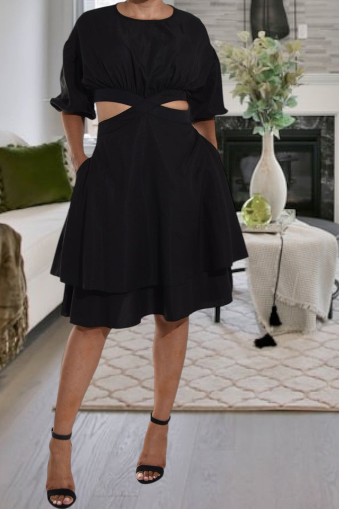 Ladies Black Cut Out Puff Sleeve Dress - StylePhase SA