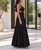 Ladies Black Cut Out Tie Front Tiered Maxi Dress - StylePhase SA