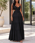 Ladies Black Cut Out Tie Front Tiered Maxi Dress - StylePhase SA