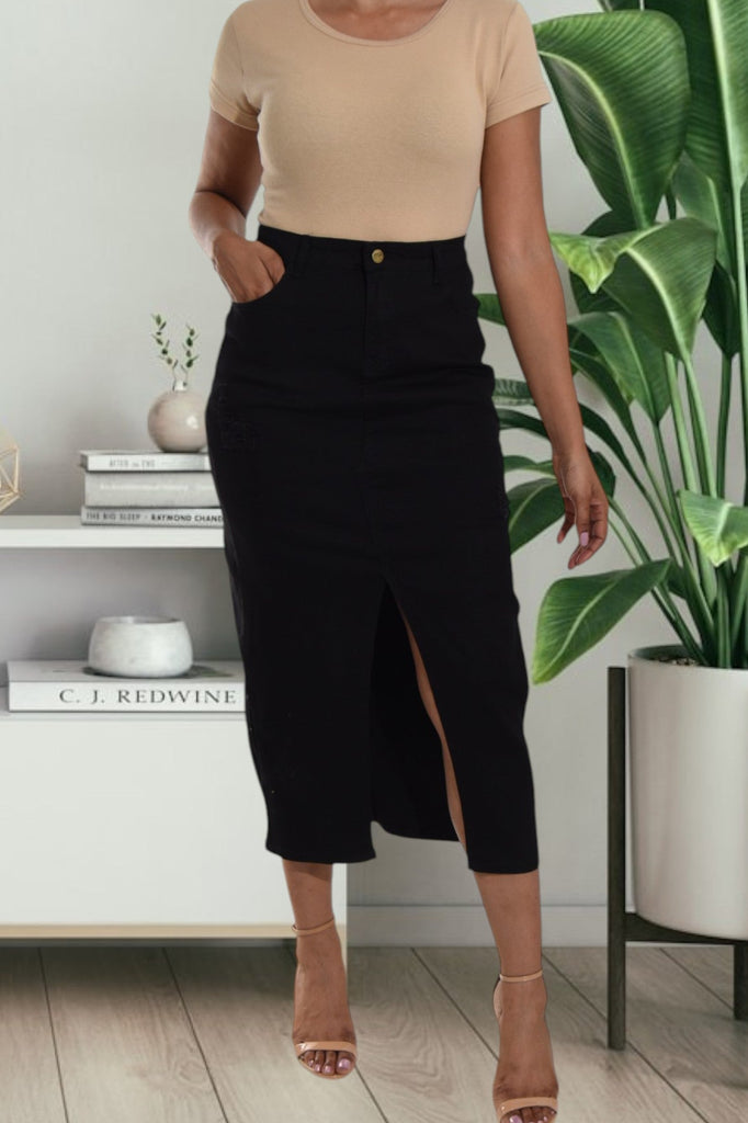 Ladies Black Denim Slit Skirt - StylePhase SA