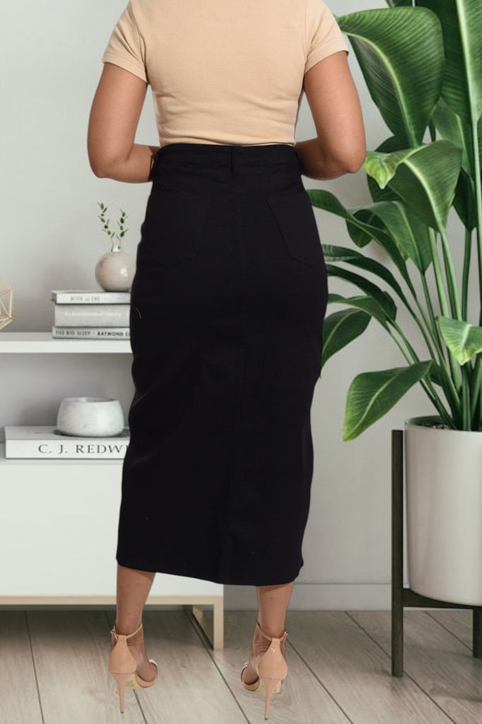 Ladies Black Denim Slit Skirt - StylePhase SA