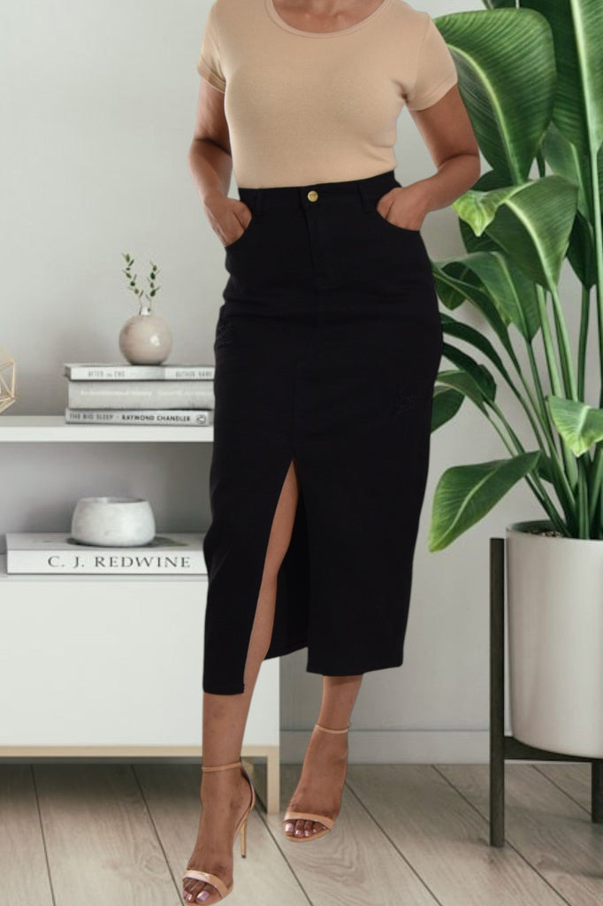 Ladies Black Denim Slit Skirt - StylePhase SA