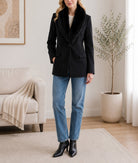 Ladies Black Detachable Fur Slim Fit Blazer Coat - StylePhase SA