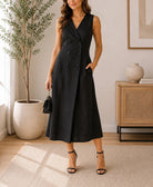 Ladies Black Double Breast Midi Dress - StylePhase SA