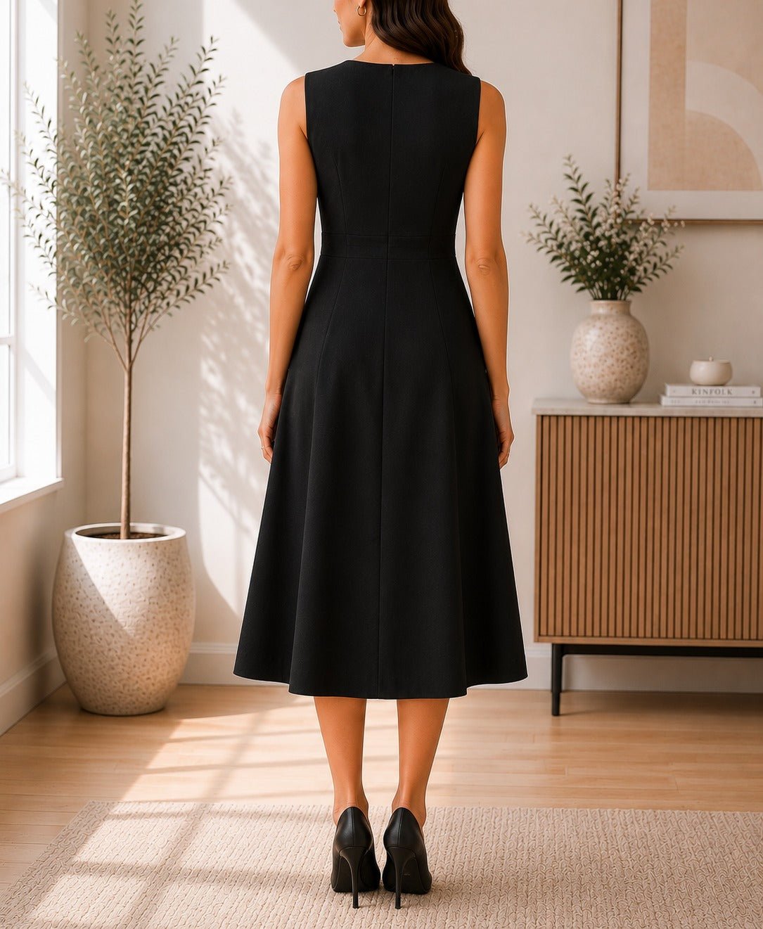 Ladies Black Double Breast Sleeveless Midi Dress - StylePhase SA