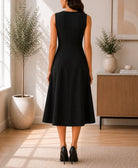 Ladies Black Double Breast Sleeveless Midi Dress - StylePhase SA
