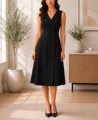 Ladies Black Double Breast Sleeveless Midi Dress - StylePhase SA
