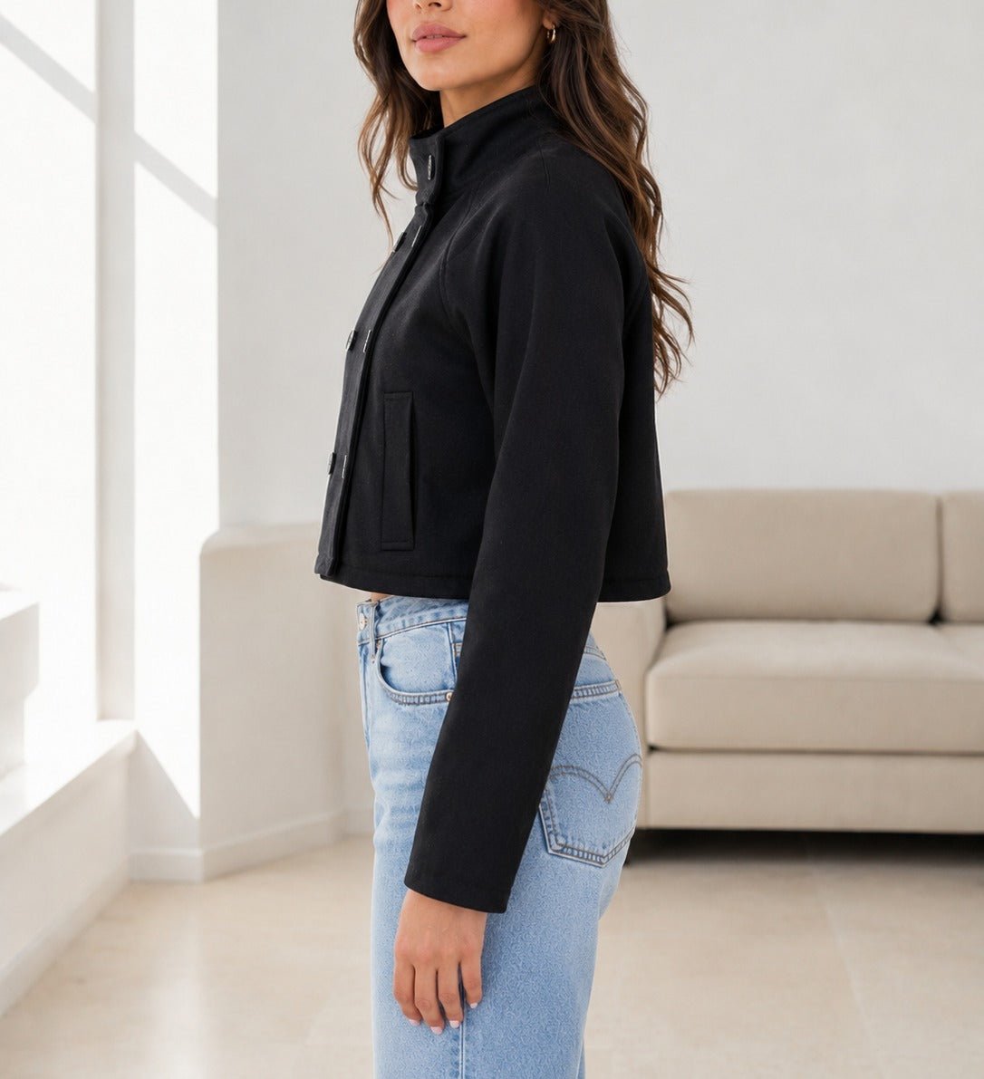 Ladies Black Double Breasted Crop Jacket - StylePhase SA