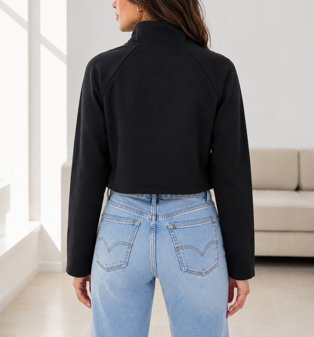 Ladies Black Double Breasted Crop Jacket - StylePhase SA