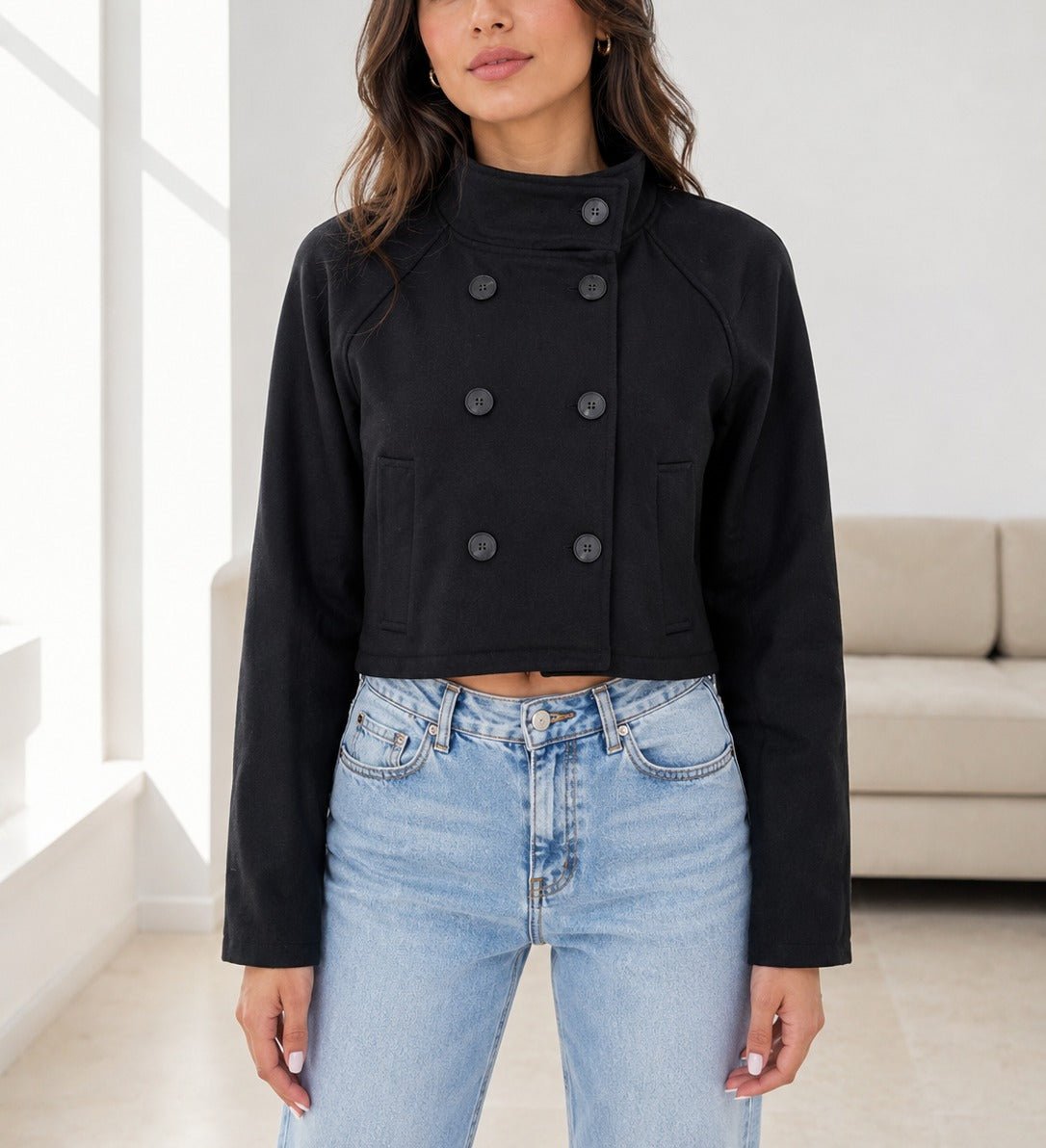 Ladies Black Double Breasted Crop Jacket - StylePhase SA