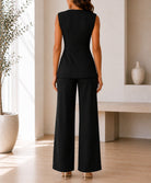 Ladies Black Double Breasted Sleeveless Two-Piece Set - StylePhase SA