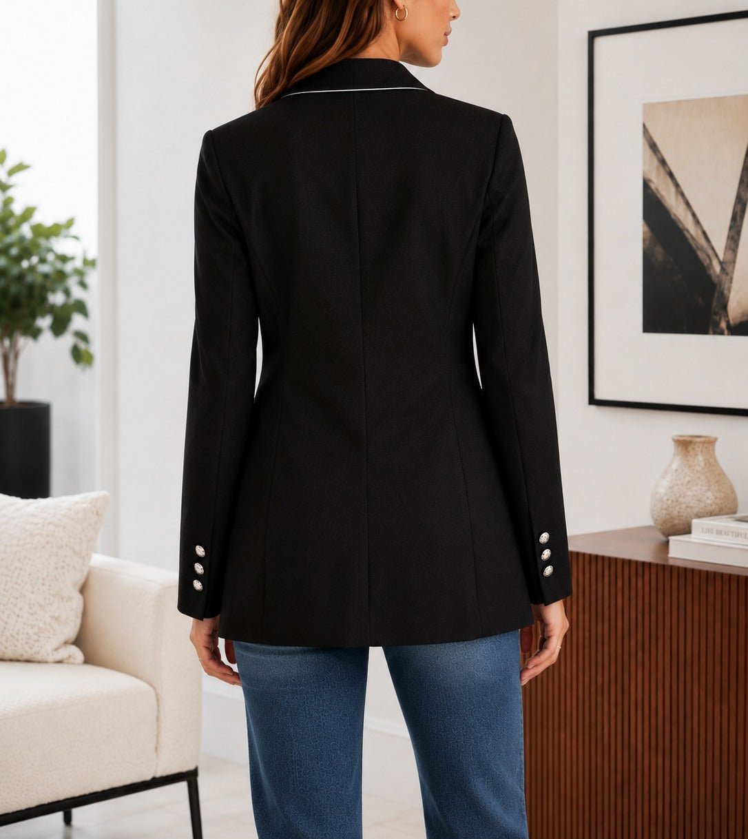 Ladies Black Double-Breasted Tailored Longline Coat - StylePhase SA