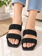 Ladies Black Double Ruched Strap Sandals - StylePhase SA