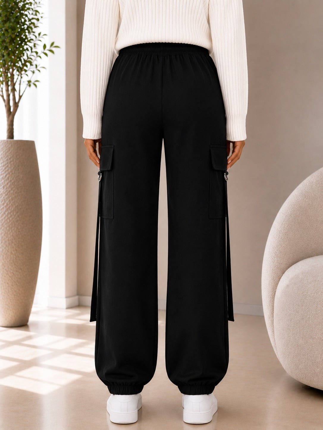 Ladies Black Drawstring Cargo Pants - StylePhase SA