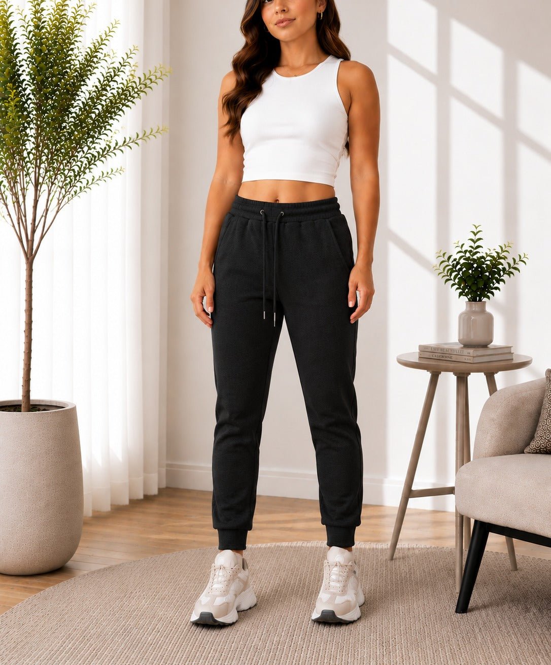 Ladies Black Drawstring joggers - StylePhase SA