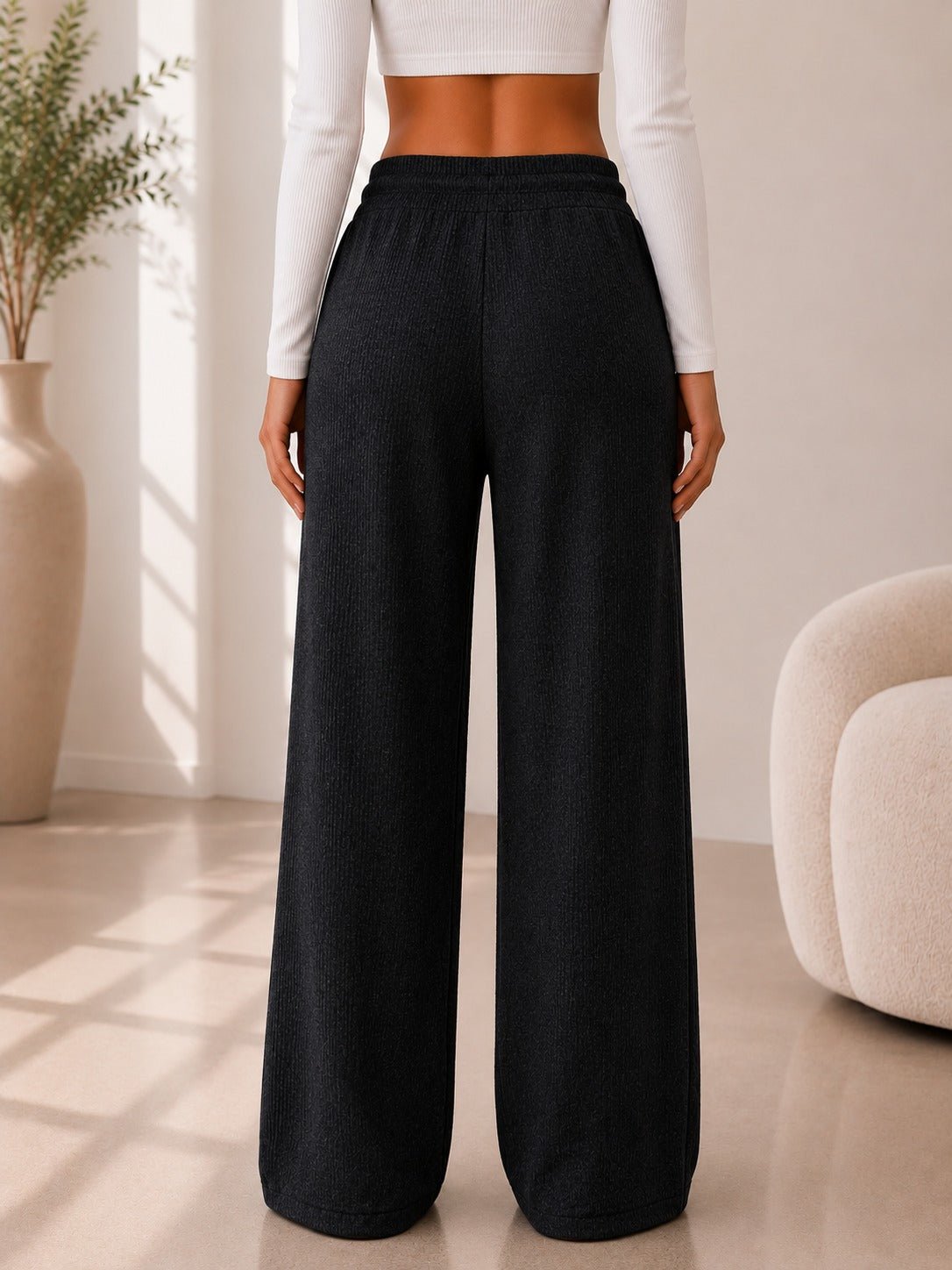 Ladies Black Drawstring Knitwear Pants - StylePhase SA