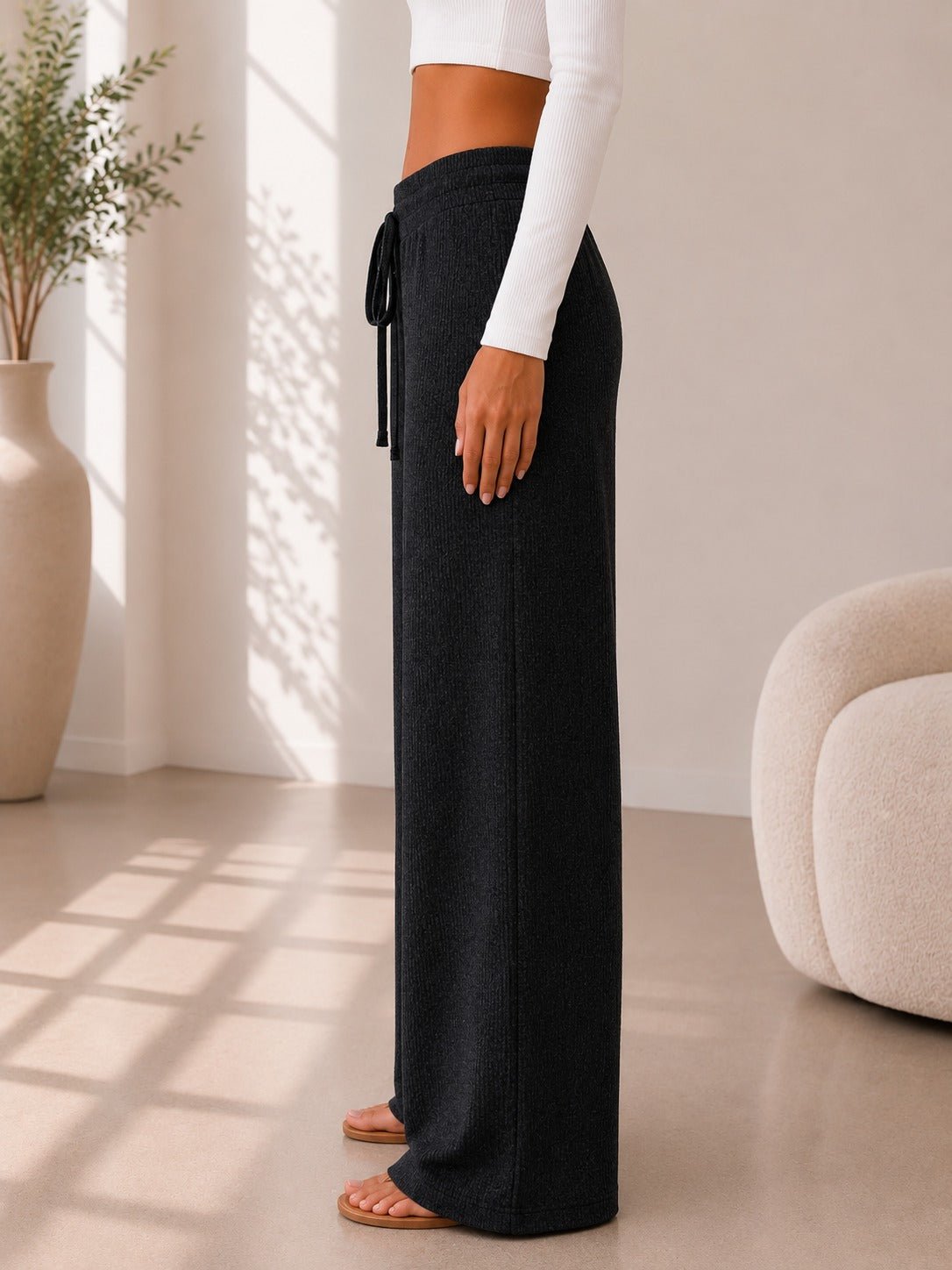 Ladies Black Drawstring Knitwear Pants - StylePhase SA