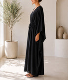 Ladies Black Drawstring V-Neck Kaftan - StylePhase SA