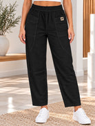 Ladies Black Elastic Waistband Front Pocket Pants - StylePhase SA