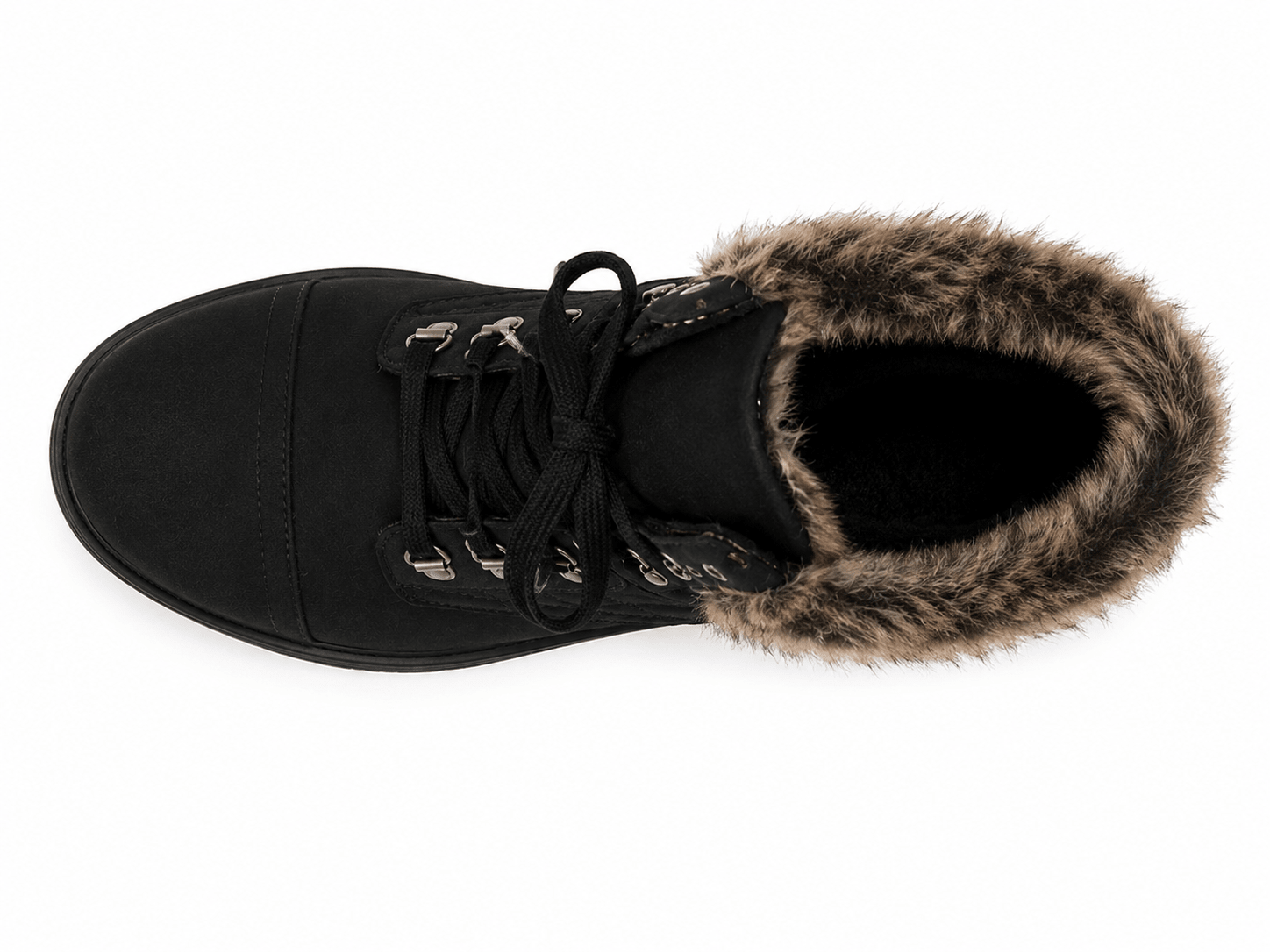 Ladies Black Faux Fur Combat Boot - StylePhase SA