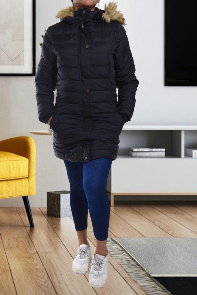 Ladies Black Faux Fur Hoody Jacket - StylePhase SA