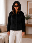 Ladies Black Faux Fur Hoody Zip Jacket - StylePhase SA