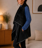 Ladies Black Faux Fur open jacket - StylePhase SA