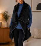 Ladies Black Faux Fur open jacket - StylePhase SA
