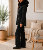 Ladies Black Faux Fur Trim Hoody Jacket - StylePhase SA
