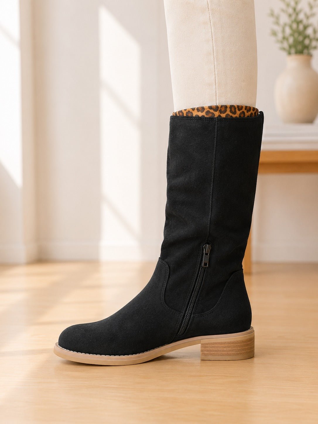 Ladies Black Faux Suede Boots - StylePhase SA
