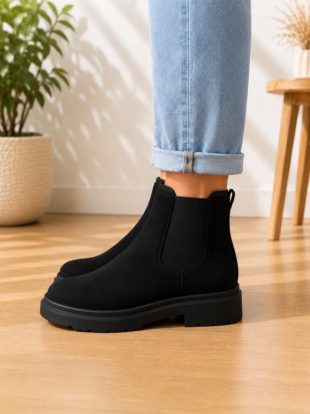 Ladies Black Faux Suede Chelsea Ankle Boots - StylePhase SA