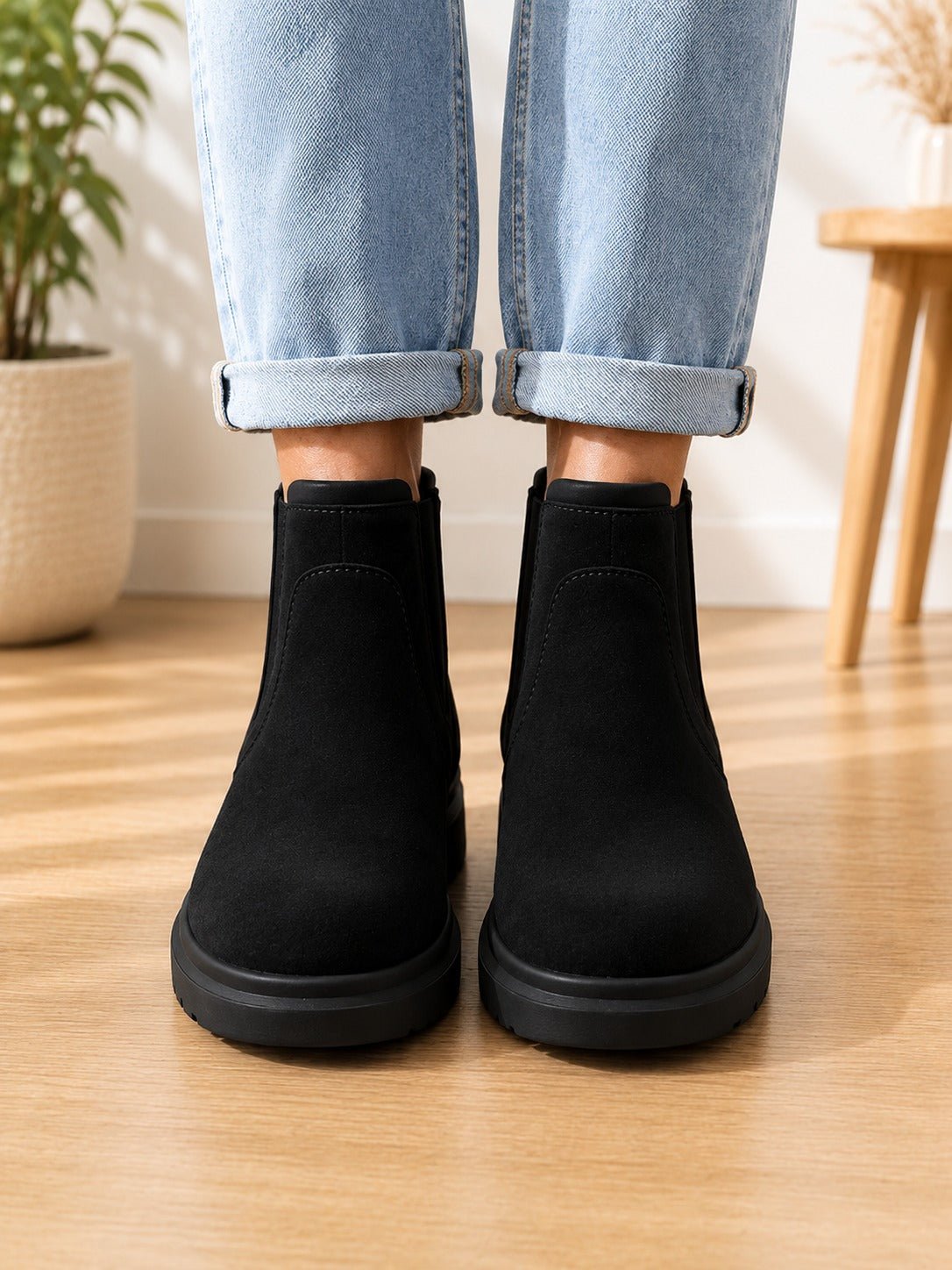 Ladies Black Faux Suede Chelsea Ankle Boots - StylePhase SA