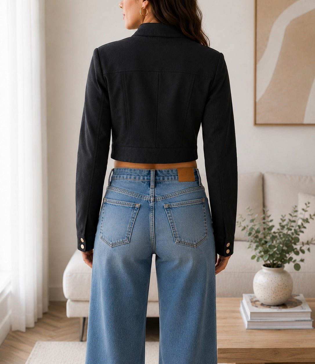 Ladies Black Faux Suede Cropped Jacket - StylePhase SA