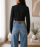 Ladies Black Faux Suede Cropped Jacket - StylePhase SA