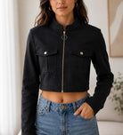 Ladies Black Faux Suede Cropped Jacket - StylePhase SA