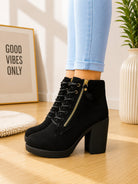 Ladies Black Faux Suede Lace-Up Block Heel Ankle Boots - StylePhase SA