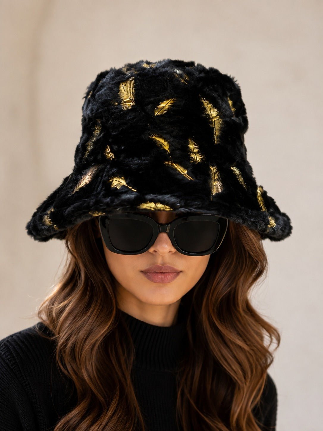 Ladies Black Feather Embossed Bucket Hat - StylePhase SA