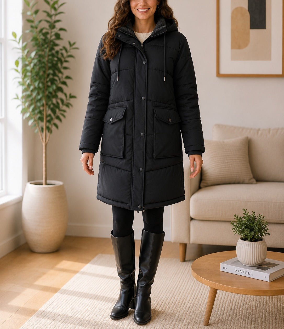 Ladies Black Fleece Lined Hoody Jacket - StylePhase SA